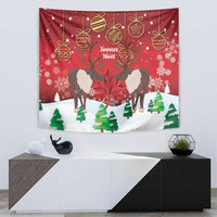 Christmas tapestry with caribou, maple leaf, and Joyeux Noel holiday design