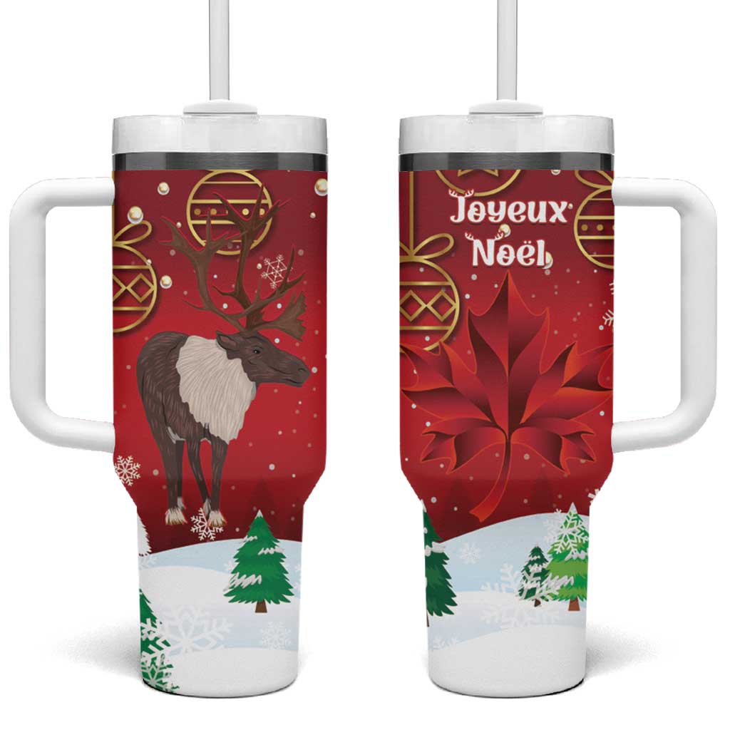 Christmas Canada Tumbler With Handle Joyeux Noel - Caribou With Maple Leaf