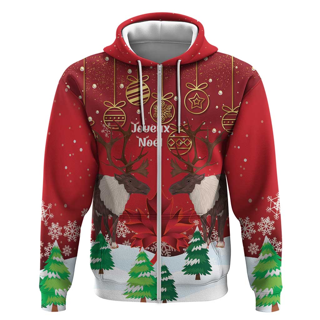 Christmas Canada Zip Hoodie Joyeux Noel - Caribou With Maple Leaf - Wonder Print Shop