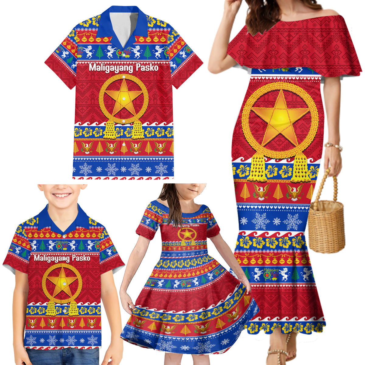 Custom Philippines Christmas Family Matching Mermaid Dress and Hawaiian Shirt Filipino Parol Maligayang Pasko - Wonder Print Shop