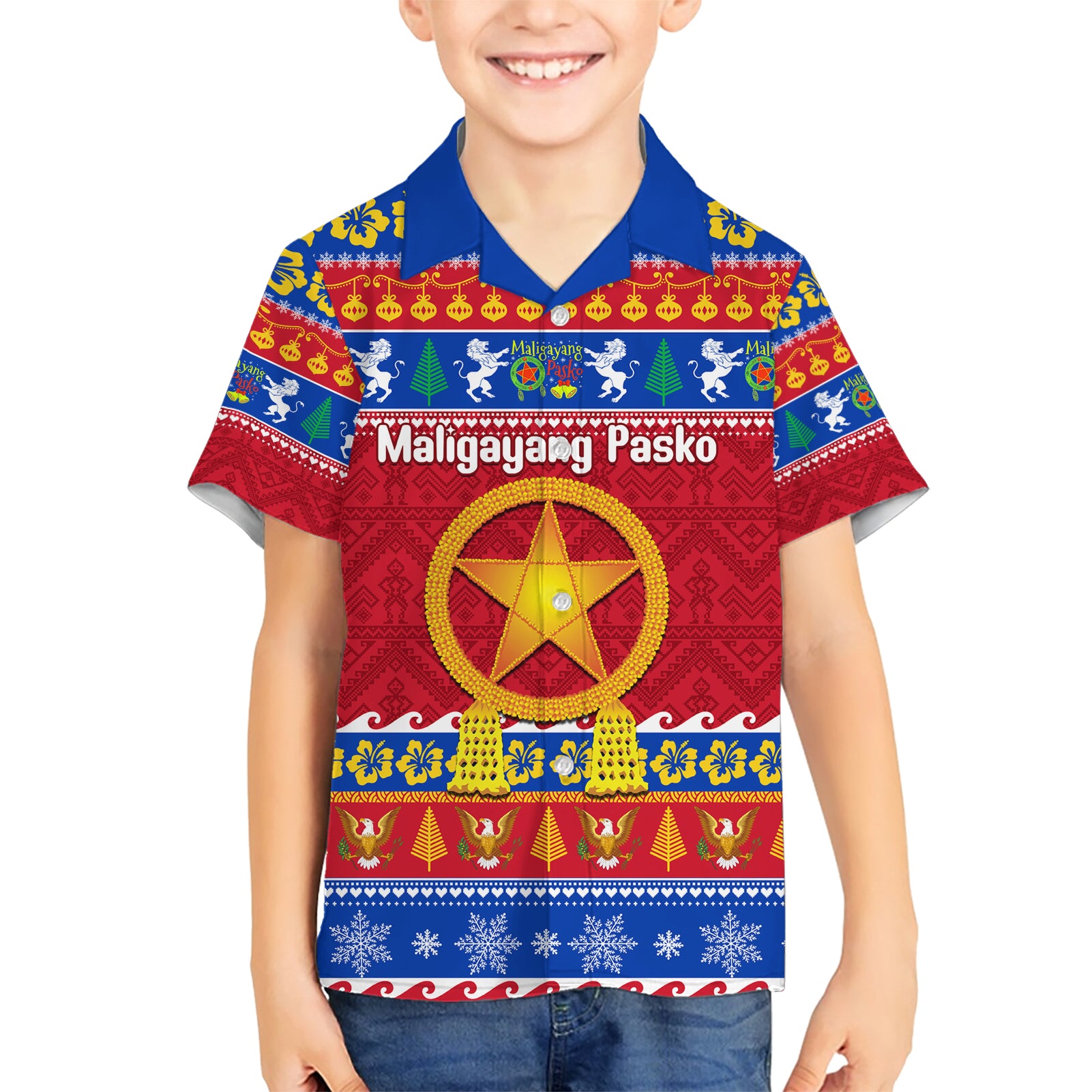 Custom Philippines Christmas Kid Hawaiian Shirt Filipino Parol Maligayang Pasko - Wonder Print Shop