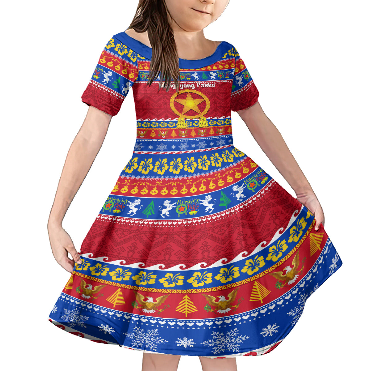 Custom Philippines Christmas Kid Short Sleeve Dress Filipino Parol Maligayang Pasko - Wonder Print Shop