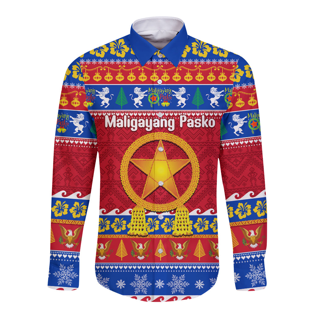 Custom Philippines Christmas Long Sleeve Button Shirt Filipino Parol Maligayang Pasko - Wonder Print Shop