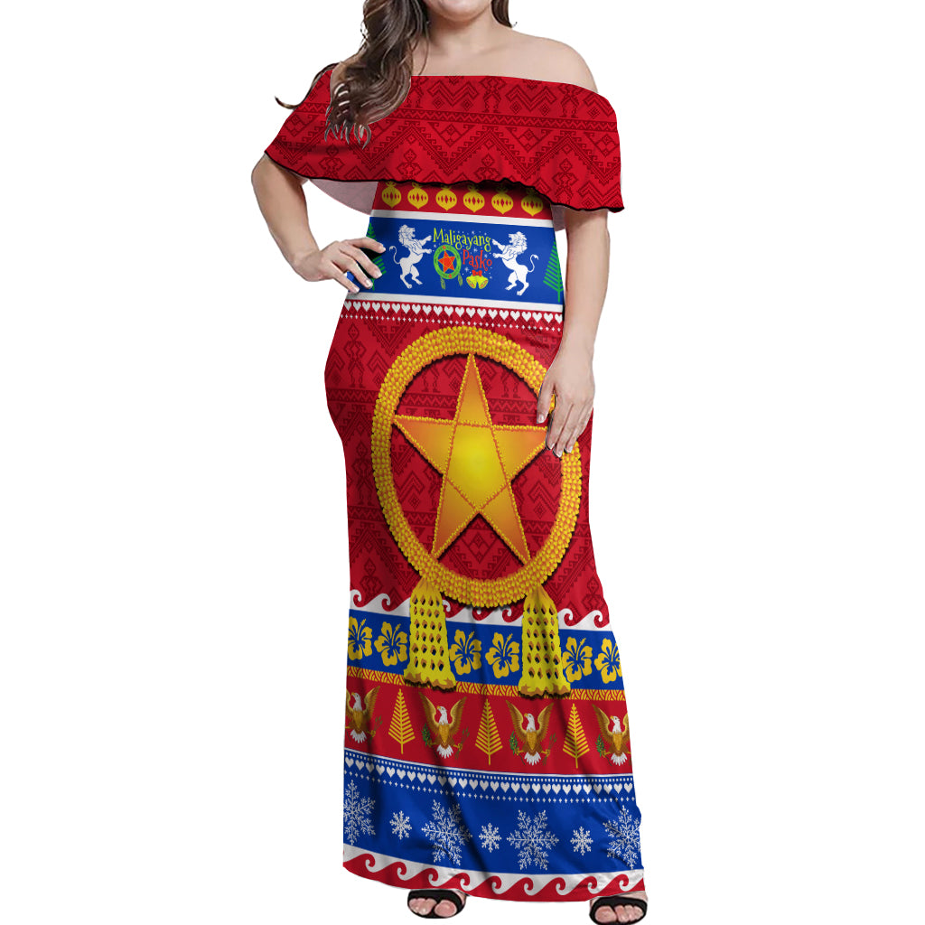 Custom Philippines Christmas Off Shoulder Maxi Dress Filipino Parol Maligayang Pasko - Wonder Print Shop