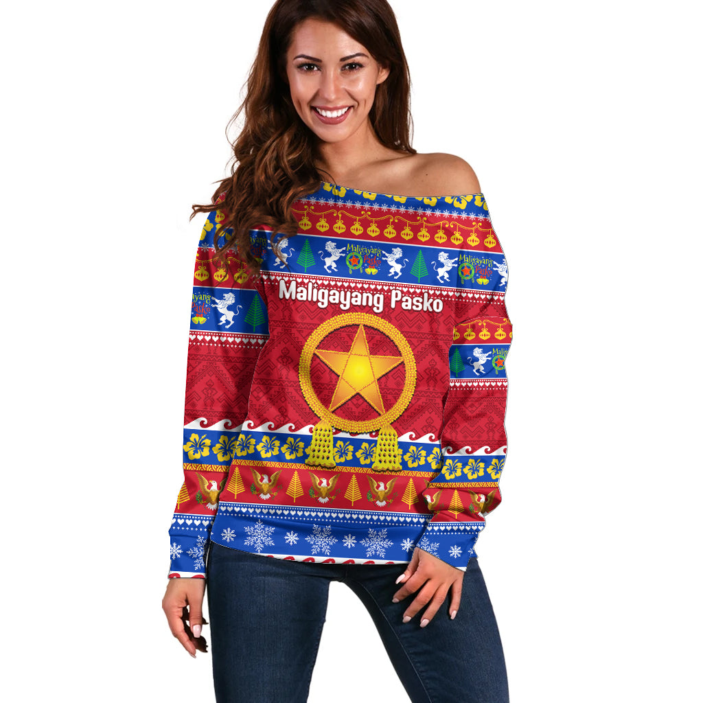 Custom Philippines Christmas Off Shoulder Sweater Filipino Parol Maligayang Pasko - Wonder Print Shop