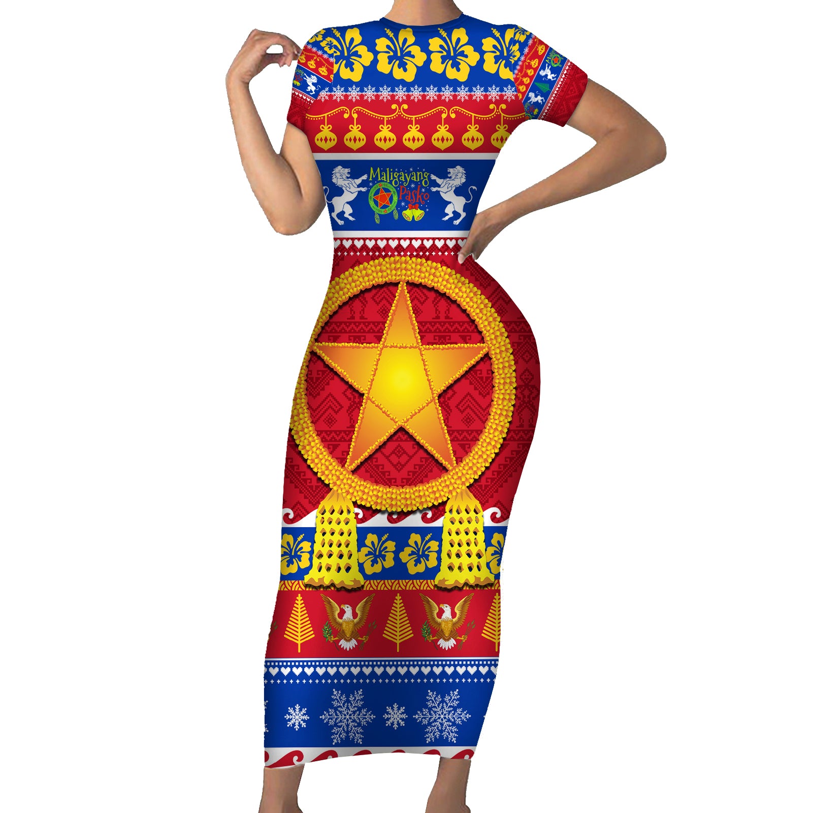 Custom Philippines Christmas Short Sleeve Bodycon Dress Filipino Parol Maligayang Pasko - Wonder Print Shop