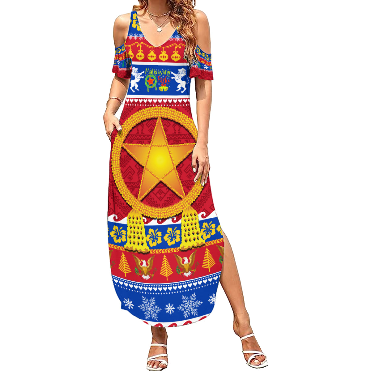 Custom Philippines Christmas Summer Maxi Dress Filipino Parol Maligayang Pasko - Wonder Print Shop