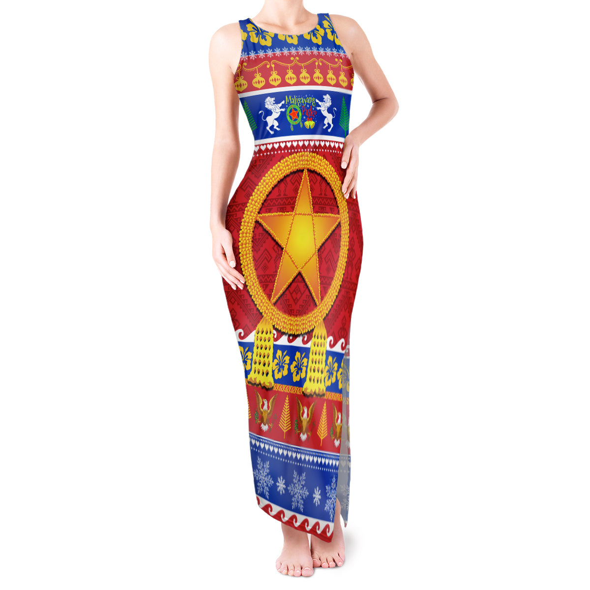 Custom Philippines Christmas Tank Maxi Dress Filipino Parol Maligayang Pasko - Wonder Print Shop