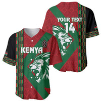 Rugby baseball jersey set: front 'KENYA' and back 'YOUR TEXT 14' with lion graphics
