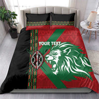 Red and green lion custom bedding set with black side panels and two pillow shams