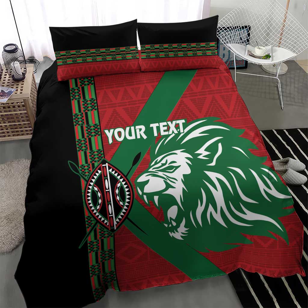 Red lion duvet cover set with green shield graphic and black border, includes two shams