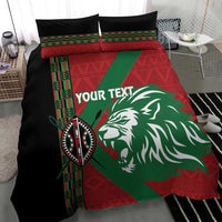 Red lion duvet cover set with green shield graphic and black border, includes two shams