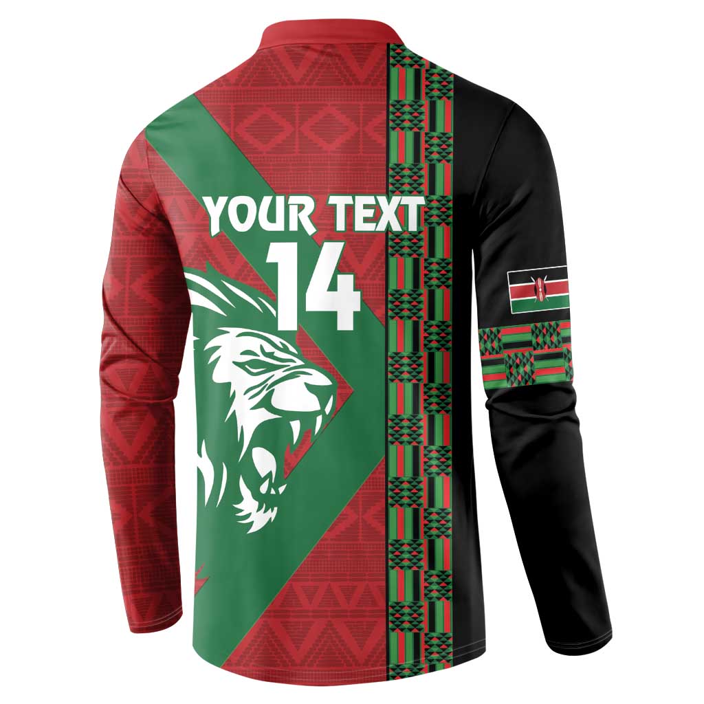 Back view red button rugby sweatshirt with YOUR TEXT 14 and lion graphic