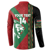 Back view red button rugby sweatshirt with YOUR TEXT 14 and lion graphic