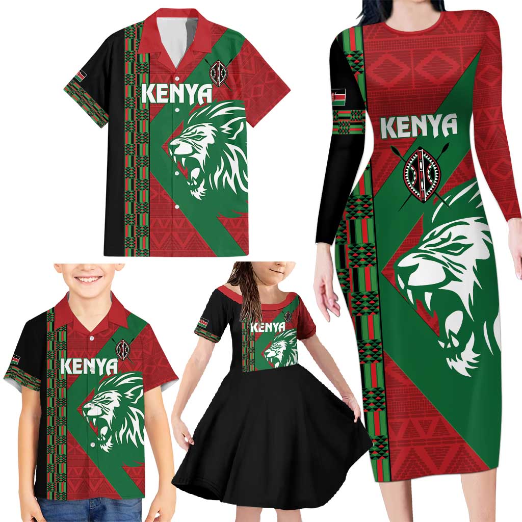 Kenya Rugby Custom Family Matching Long Sleeve Bodycon Dress and Hawaiian Shirt Go Lionesses - African Pattern - Wonder Print Shop