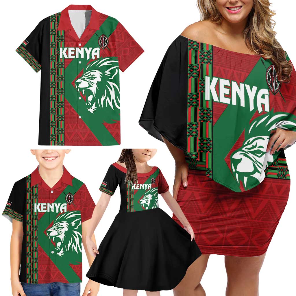 Kenya Rugby Custom Family Matching Off Shoulder Short Dress and Hawaiian Shirt Go Lionesses - African Pattern - Wonder Print Shop