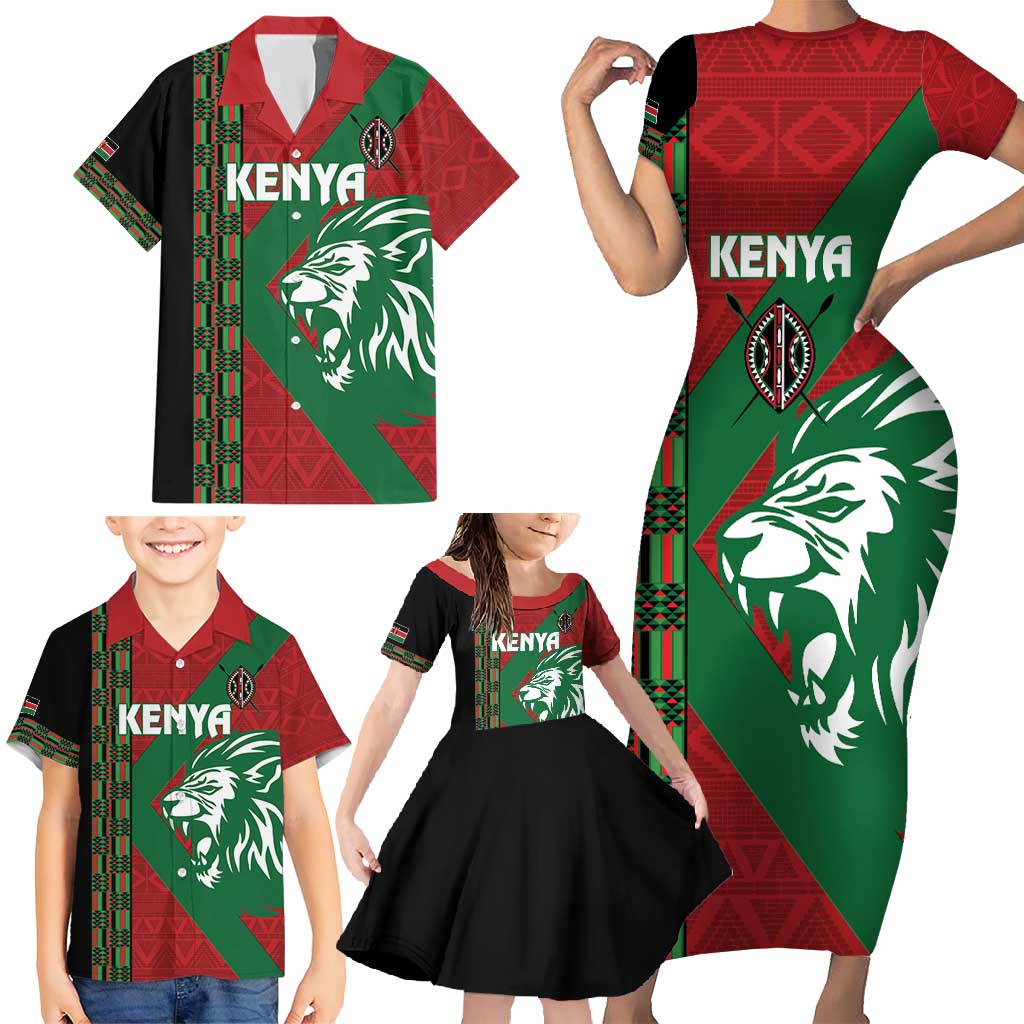 Kenya Rugby Custom Family Matching Short Sleeve Bodycon Dress and Hawaiian Shirt Go Lionesses - African Pattern - Wonder Print Shop