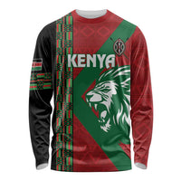 Long-sleeve rugby shirt with Kenya logo, green/red panels and black patterned sleeves