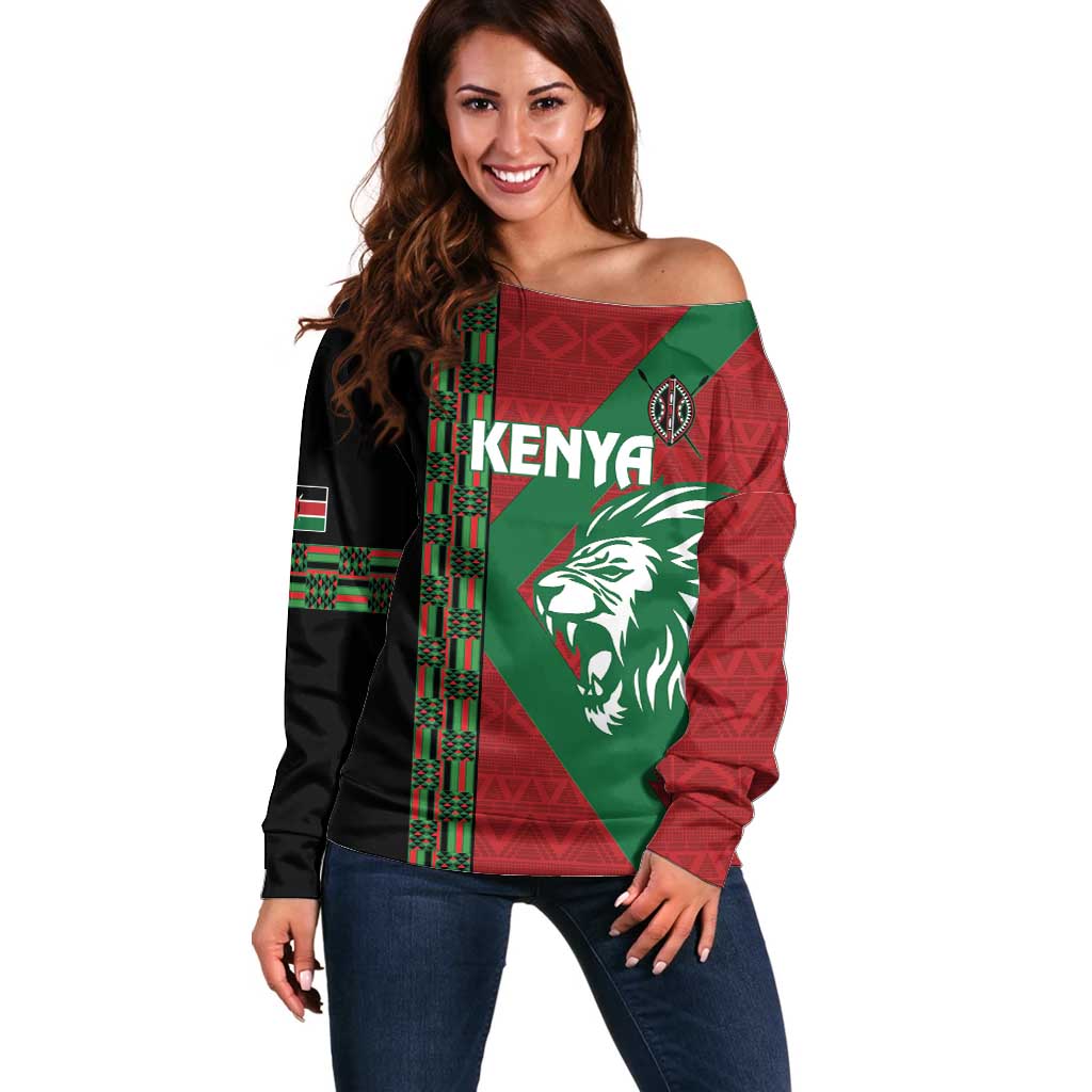 Kenya Rugby Custom Off Shoulder Sweater Go Lionesses - African Pattern - Wonder Print Shop