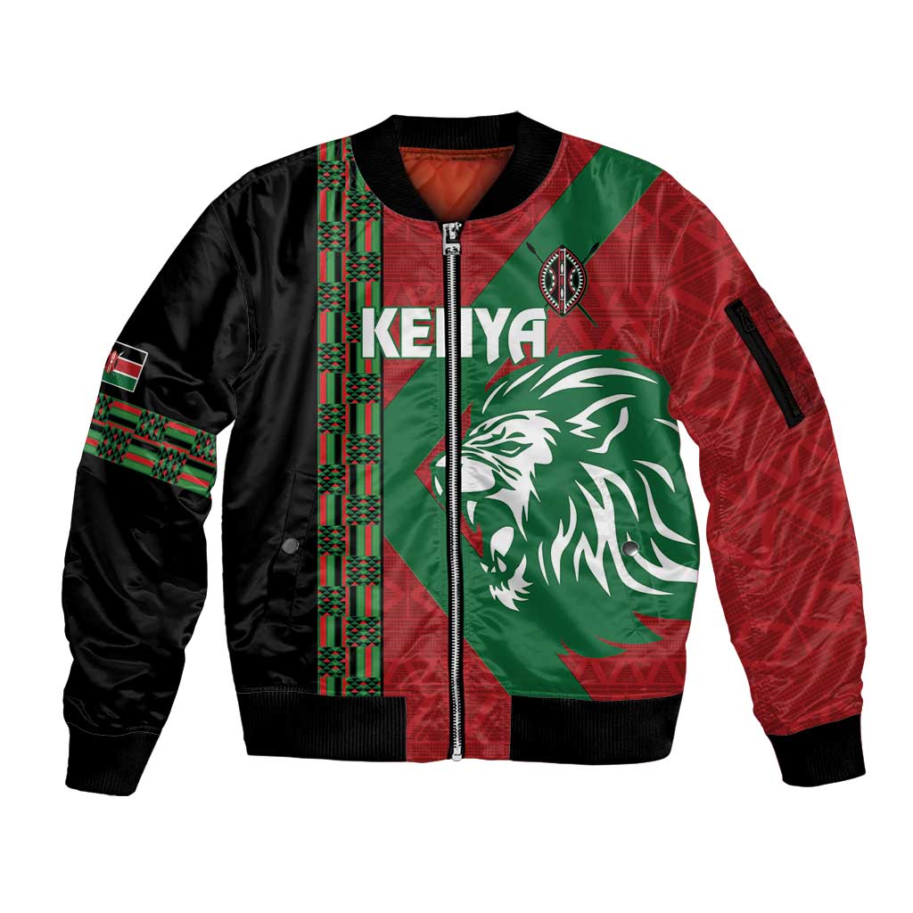 Kenya Rugby Custom Sleeve Zip Bomber Jacket Go Lionesses - African Pattern - Wonder Print Shop