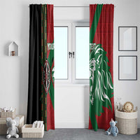 Kenya rugby window curtains set with red and green tribal plaid and lion face motif