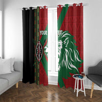 Kenya rugby window curtains with ring top, red green plaid and lion head design