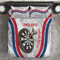 White darts bedding set with England flag stripes, dartboard emblem, and two pillowcases