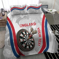White darts bedding set with England flag stripes and large dartboard emblem on the duvet
