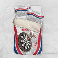 White darts bedding set with England flag stripes, dartboard graphic, and two pillowcases