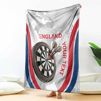 White England darts blanket with dartboard artwork and “YOUR TEXT” vertical lettering