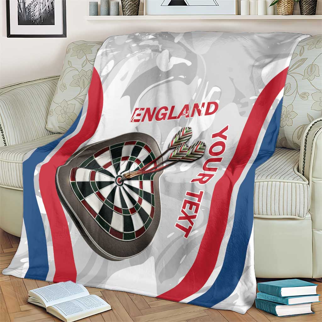 White England darts blanket showing dartboard center and red blue stripe border
