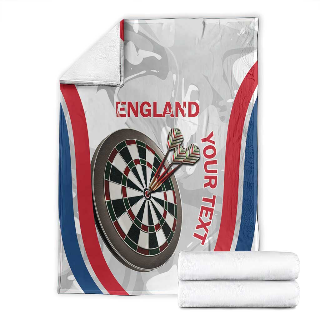 White England darts blanket folded with dartboard print and red blue stripe accents