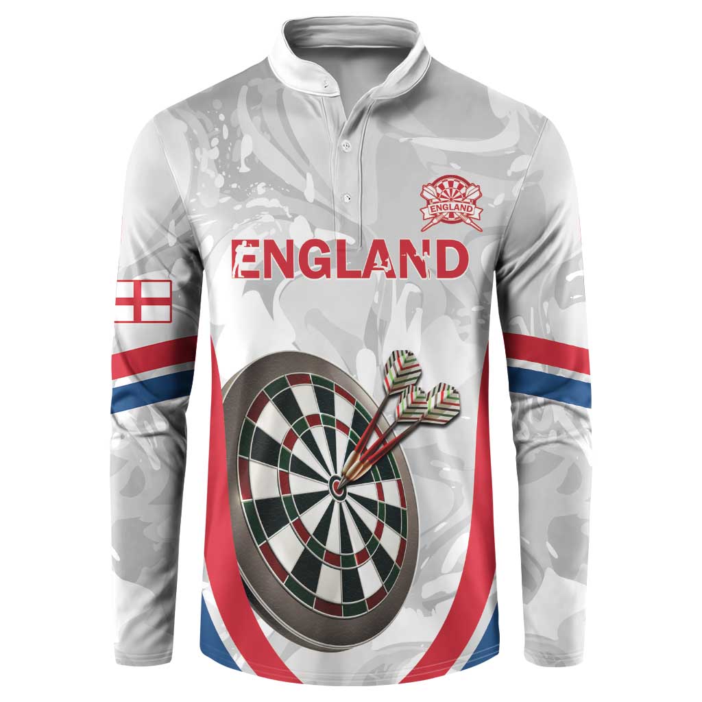 White marble-style England darts henley sweatshirt, red/blue sleeves, ENGLAND front print
