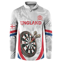 White marble-style England darts henley sweatshirt, red/blue sleeves, ENGLAND front print