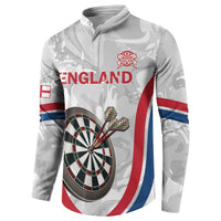 White marble-style England darts henley sweatshirt, ENGLAND front with dartboard graphic