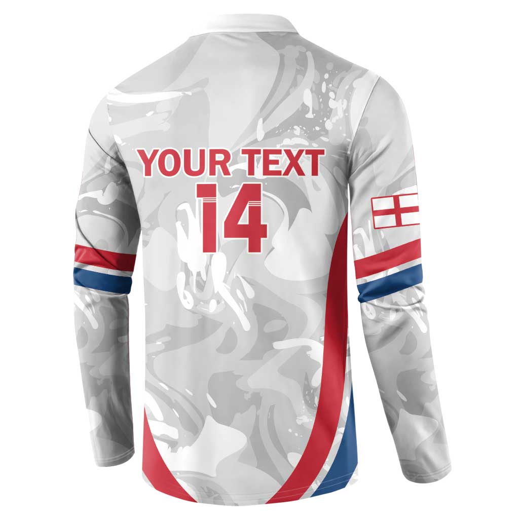 White marble-style henley sweatshirt, back print YOUR TEXT 14 with England dart stripe