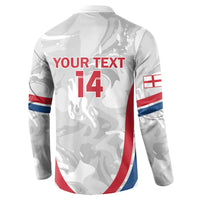 White marble-style henley sweatshirt, back print YOUR TEXT 14 with England dart stripe