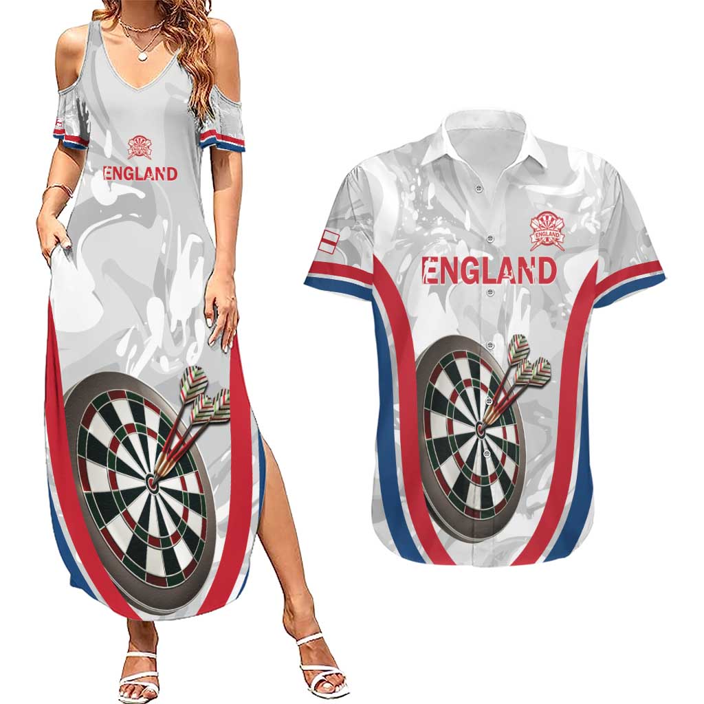 Custom England Darts Couples Matching Summer Maxi Dress and Hawaiian Shirt Go Champions Grunge Marble Style - Wonder Print Shop