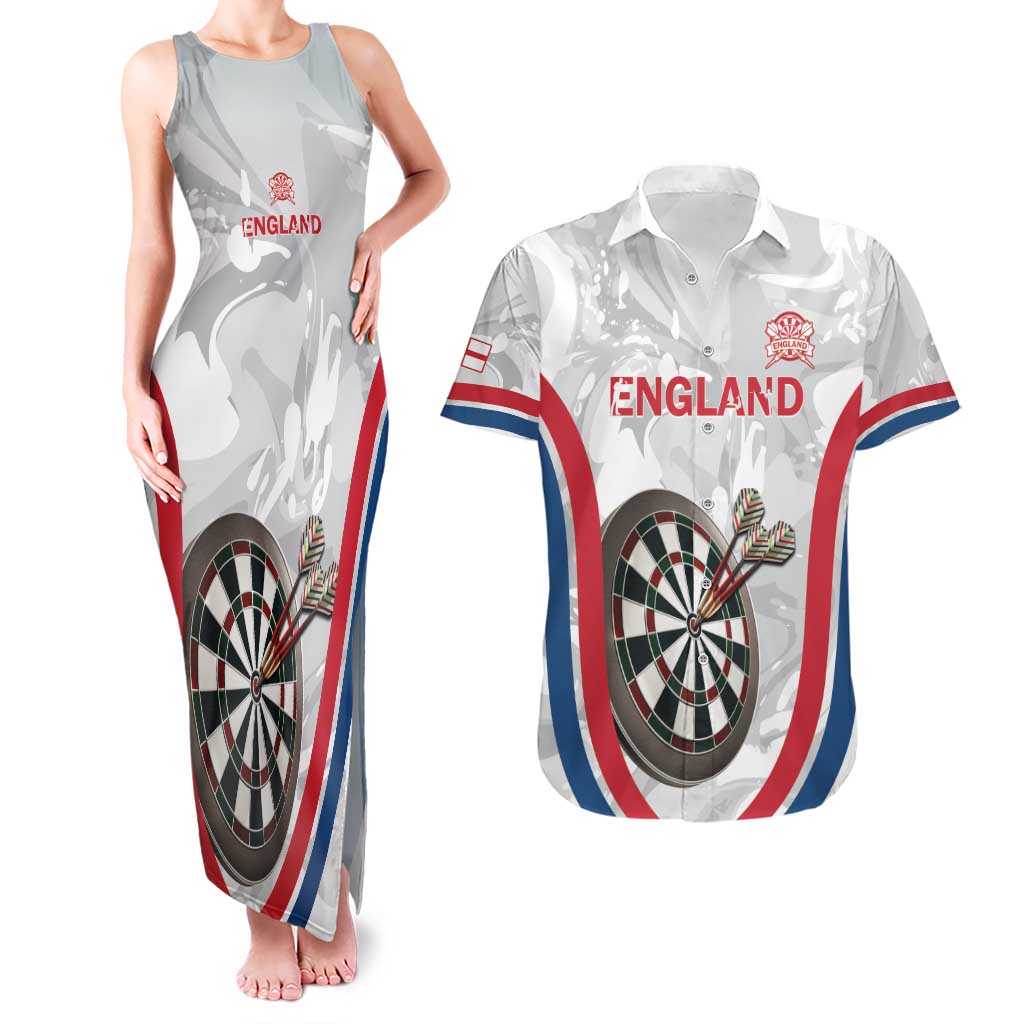 Custom England Darts Couples Matching Tank Maxi Dress and Hawaiian Shirt Go Champions Grunge Marble Style - Wonder Print Shop