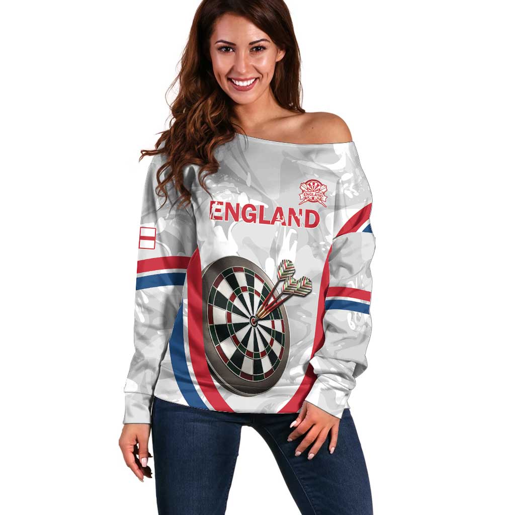 Custom England Darts Off Shoulder Sweater Go Champions Grunge Marble Style