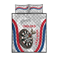 White England darts quilt bed set with matching pillows, dartboard and red-blue curved stripes