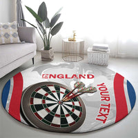 Round darts carpet with dartboard center, England and Your Text on gray marble print