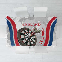 England darts tablecloth with dartboard and red, white, blue curved stripe print