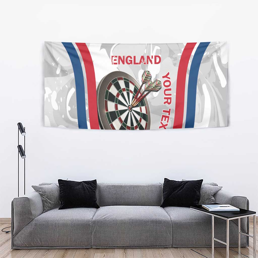Custom England darts tapestry wall hanging with dartboard graphic and “YOU RELAX” text