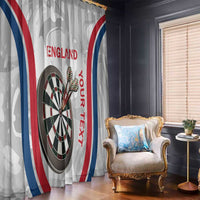 England darts window curtain panel with dartboard graphic and red-blue swooping stripes