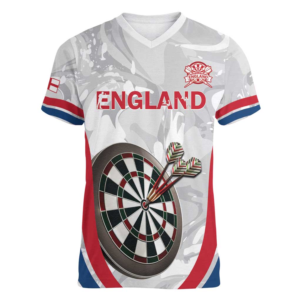 Custom England Darts Women V-Neck T-Shirt Go Champions Grunge Marble Style