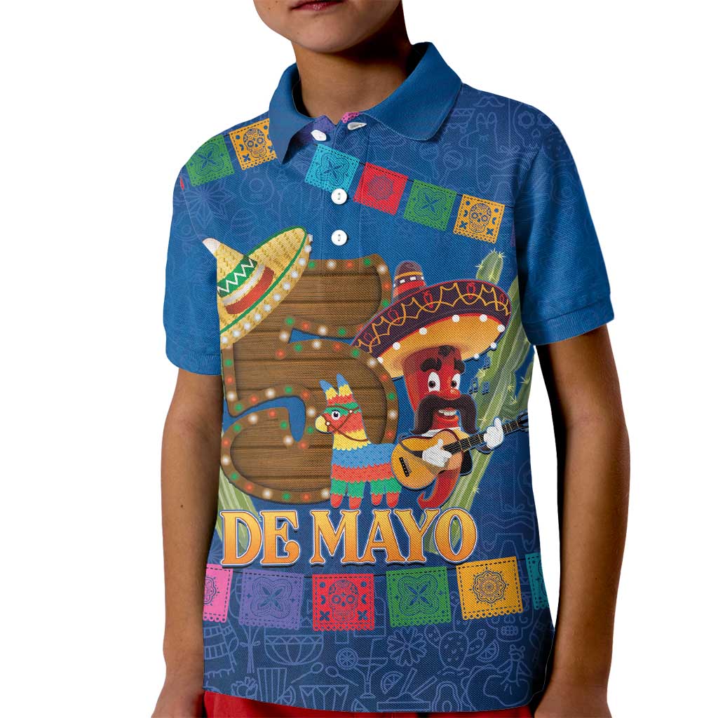 Mexico Cinco De Mayo 2025 Kid Polo Shirt Chili Pepper Let's Fiesta