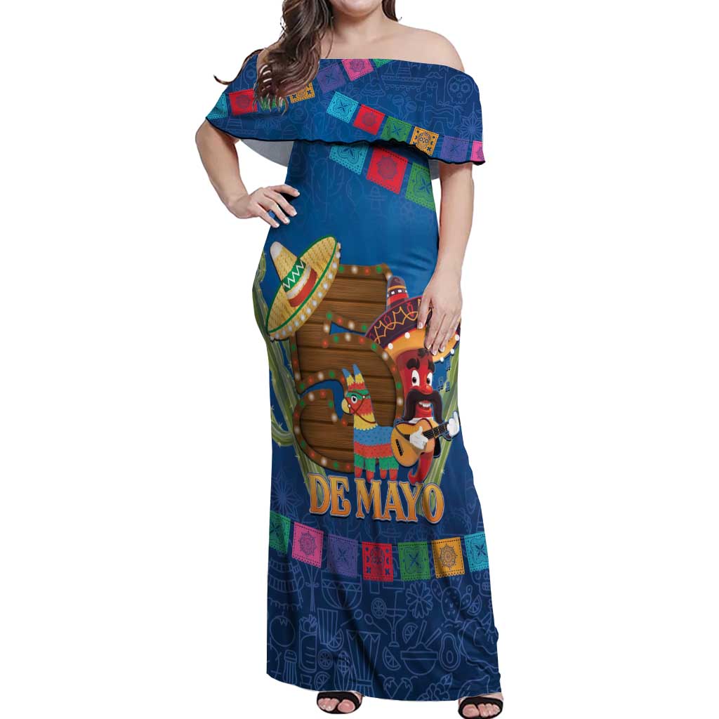 Mexico Cinco De Mayo 2025 Off Shoulder Maxi Dress Chili Pepper Let's Fiesta