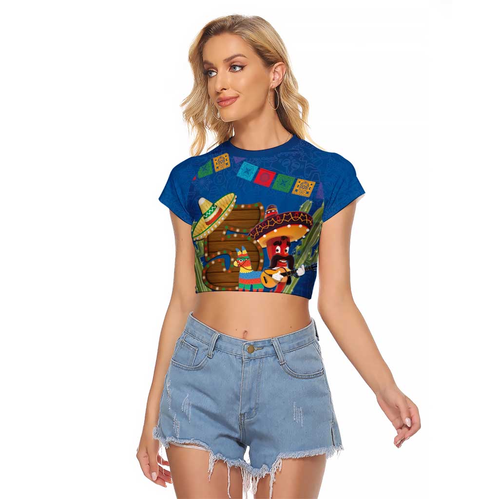 Mexico Cinco De Mayo 2025 Raglan Cropped T Shirt Chili Pepper Let's Fiesta - Wonder Print Shop