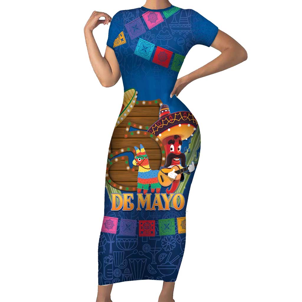 Mexico Cinco De Mayo 2025 Short Sleeve Bodycon Dress Chili Pepper Let's Fiesta - Wonder Print Shop